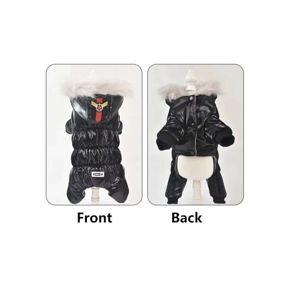 Waterproof snowsuit Dog Winter Warm Dog Jacket Coat Hooded Jumpsuit black size M